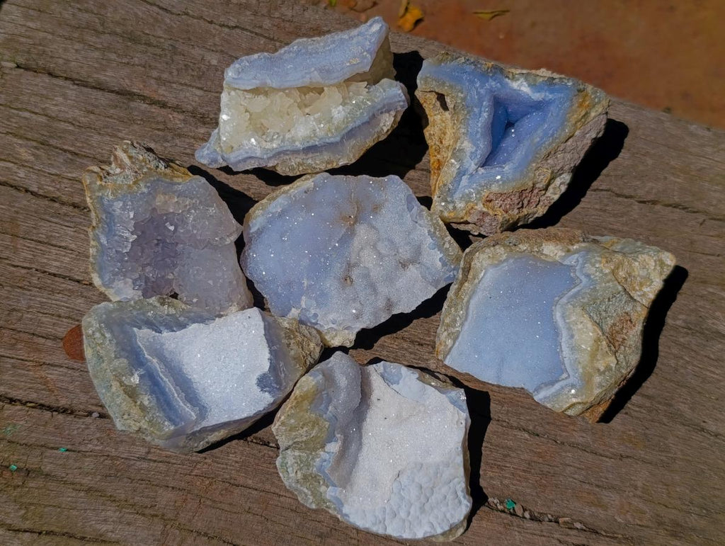 Natural Small Blue Lace Agate Geode Specimens x 35 From Nsanje, Malawi - Toprock Gemstones and Minerals 