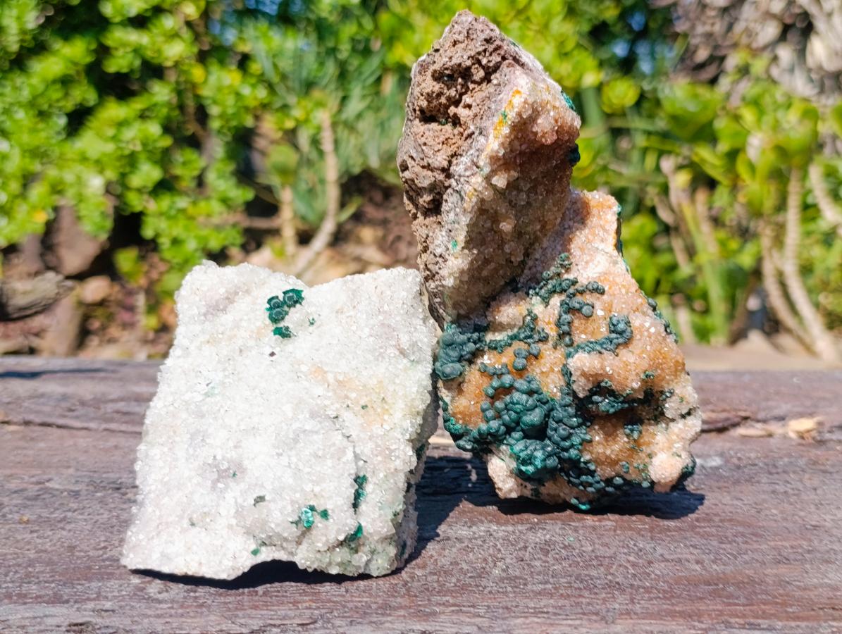 Natural Ball Malachite Specimen with Crystalline Quartz on Dolomite Matrix x 2 From Mindingi Mine, Kambove, Congo - Toprock Gemstones and Minerals 
