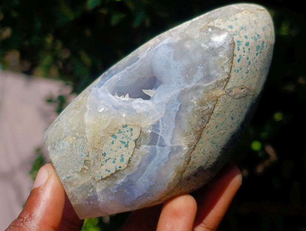 Polished and Natural Blue Lace Agate Standing Display Pieces x 2 From Nsanje, Malawi - Toprock Gemstones and Minerals 