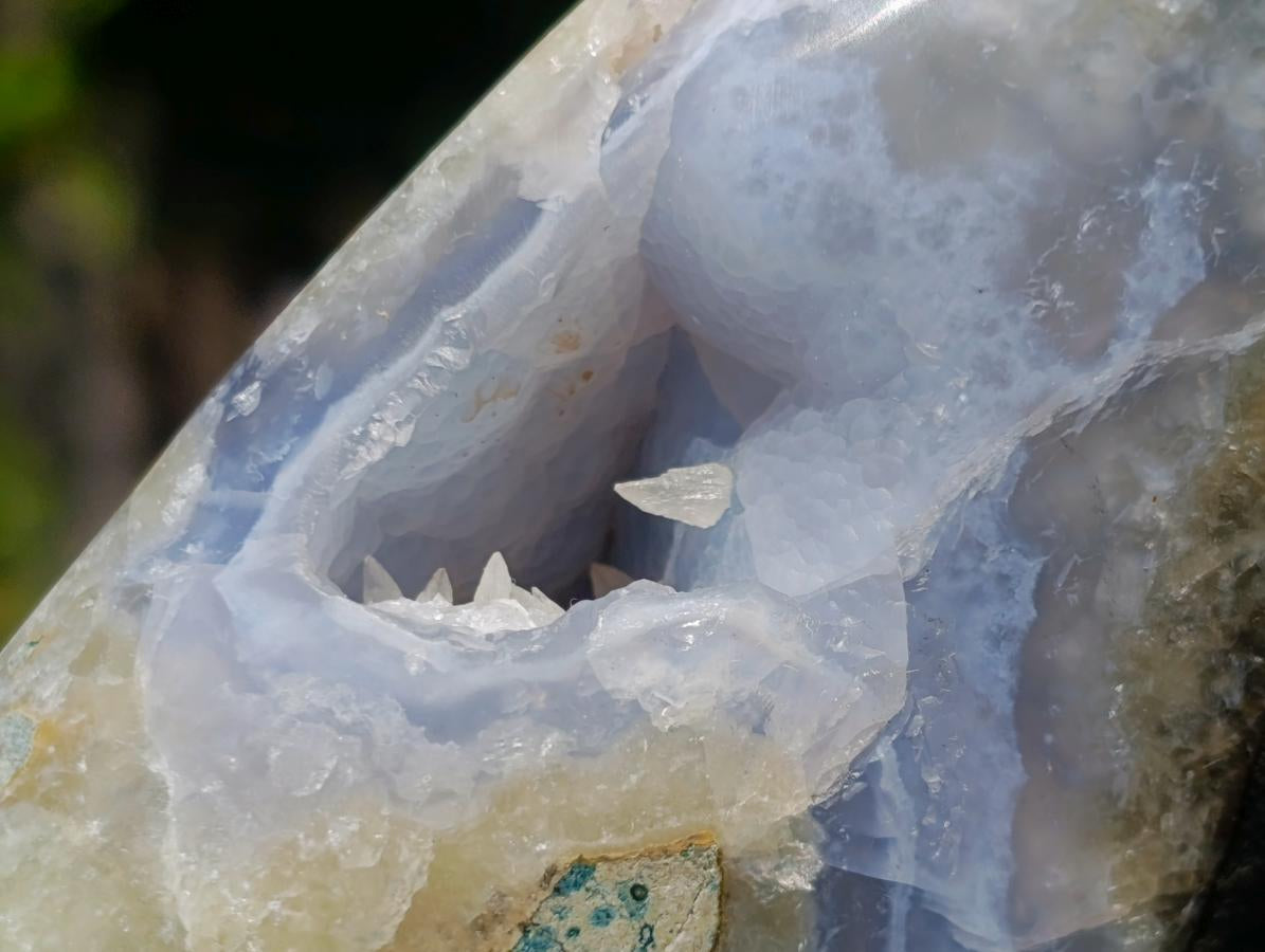 Polished and Natural Blue Lace Agate Standing Display Pieces x 2 From Nsanje, Malawi - Toprock Gemstones and Minerals 