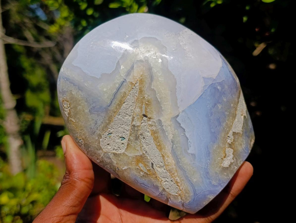 Polished and Natural Blue Lace Agate Standing Display Pieces x 2 From Nsanje, Malawi - Toprock Gemstones and Minerals 