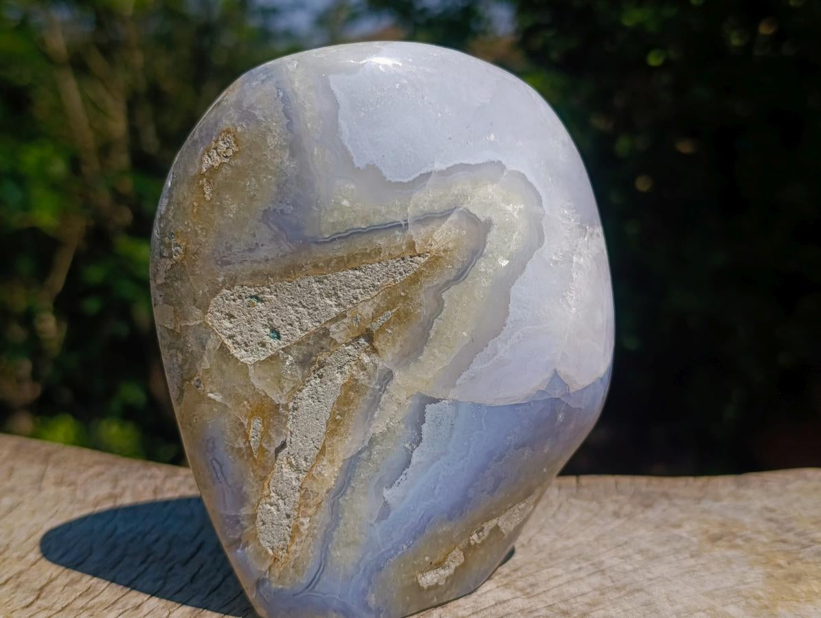 Polished and Natural Blue Lace Agate Standing Display Pieces x 2 From Nsanje, Malawi - Toprock Gemstones and Minerals 