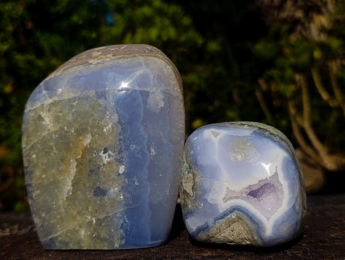 Polished Blue Lace Agate Standing Display Pieces x 2 From Nsanje, Malawi - Toprock Gemstones and Minerals 