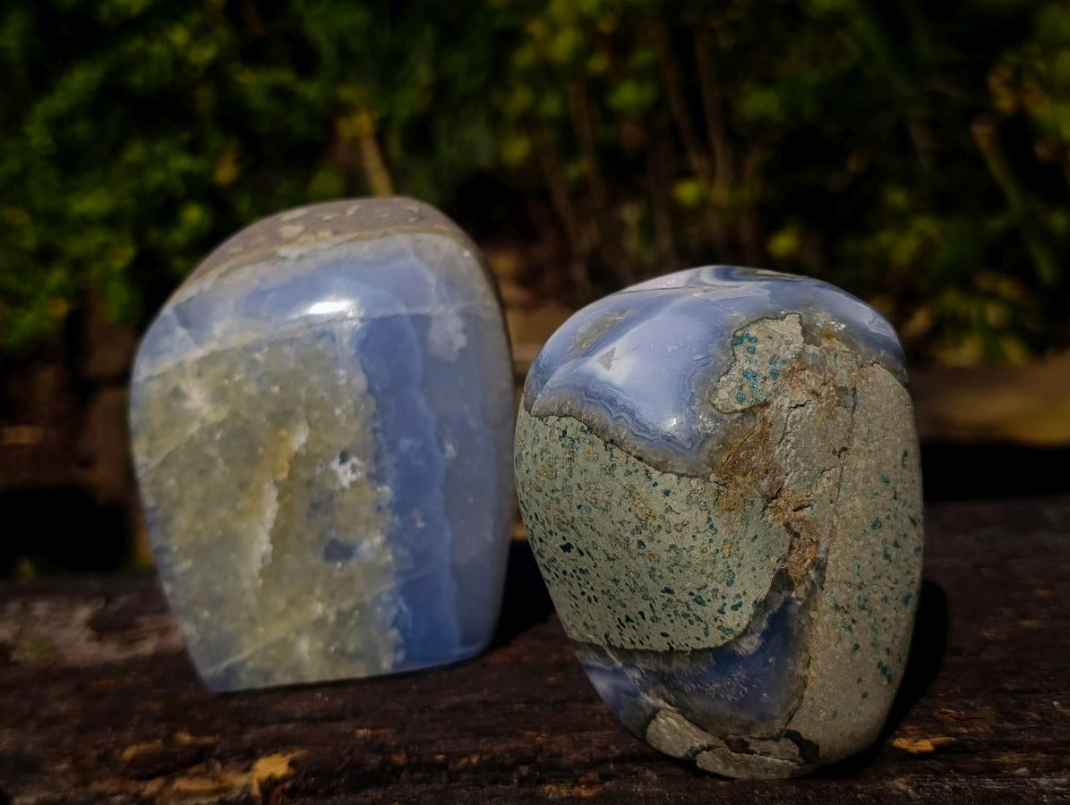 Polished Blue Lace Agate Standing Display Pieces x 2 From Nsanje, Malawi - Toprock Gemstones and Minerals 