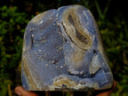 Polished and Natural Blue Lace Agate Standing Display Pieces with Dogtooth Calcite Crystals x 2 From Nsanje, Malawi - Toprock Gemstones and Minerals 