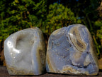 Polished and Natural Blue Lace Agate Standing Display Pieces with Dogtooth Calcite Crystals x 2 From Nsanje, Malawi - Toprock Gemstones and Minerals 