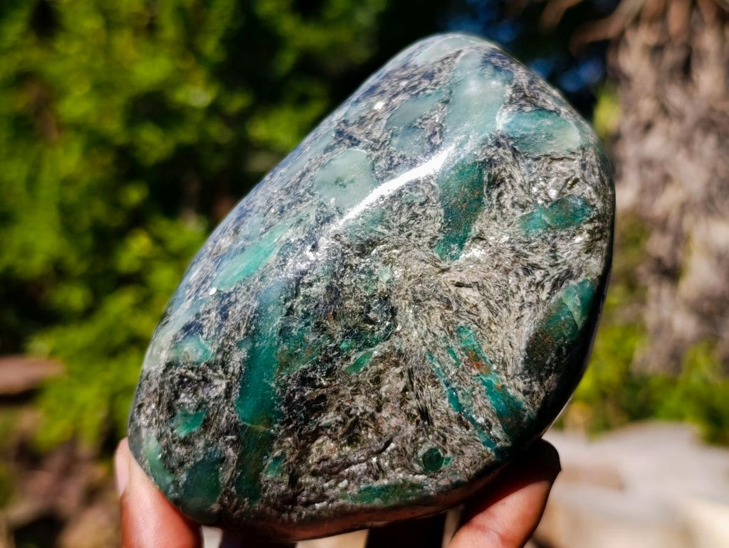 Polished MIx of Emerald Mica 'Mutokolite' Standing Display Piece and Free Form x 2 From Mutoko, Zimbabwe - Toprock Gemstones and Minerals 