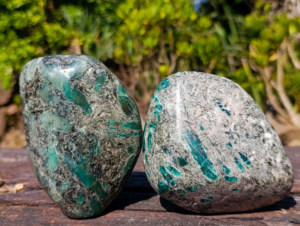 Polished MIx of Emerald Mica 'Mutokolite' Standing Display Piece and Free Form x 2 From Mutoko, Zimbabwe - Toprock Gemstones and Minerals 