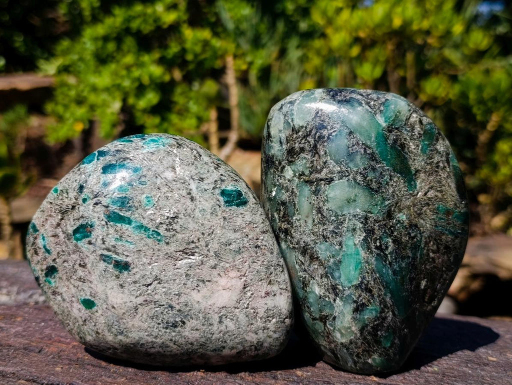 Polished MIx of Emerald Mica 'Mutokolite' Standing Display Piece and Free Form x 2 From Mutoko, Zimbabwe - Toprock Gemstones and Minerals 