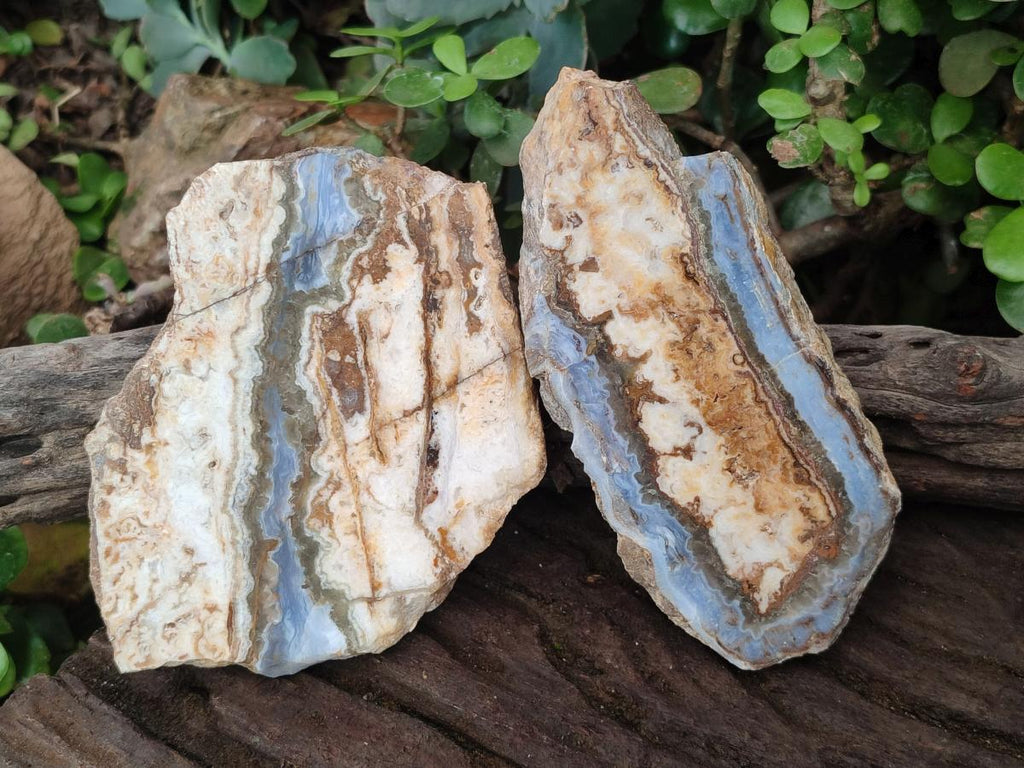 Polished and Natural Blue Lace Agate with Crazy Lace Slices x 4 From Namibia - Toprock Gemstones and Minerals 