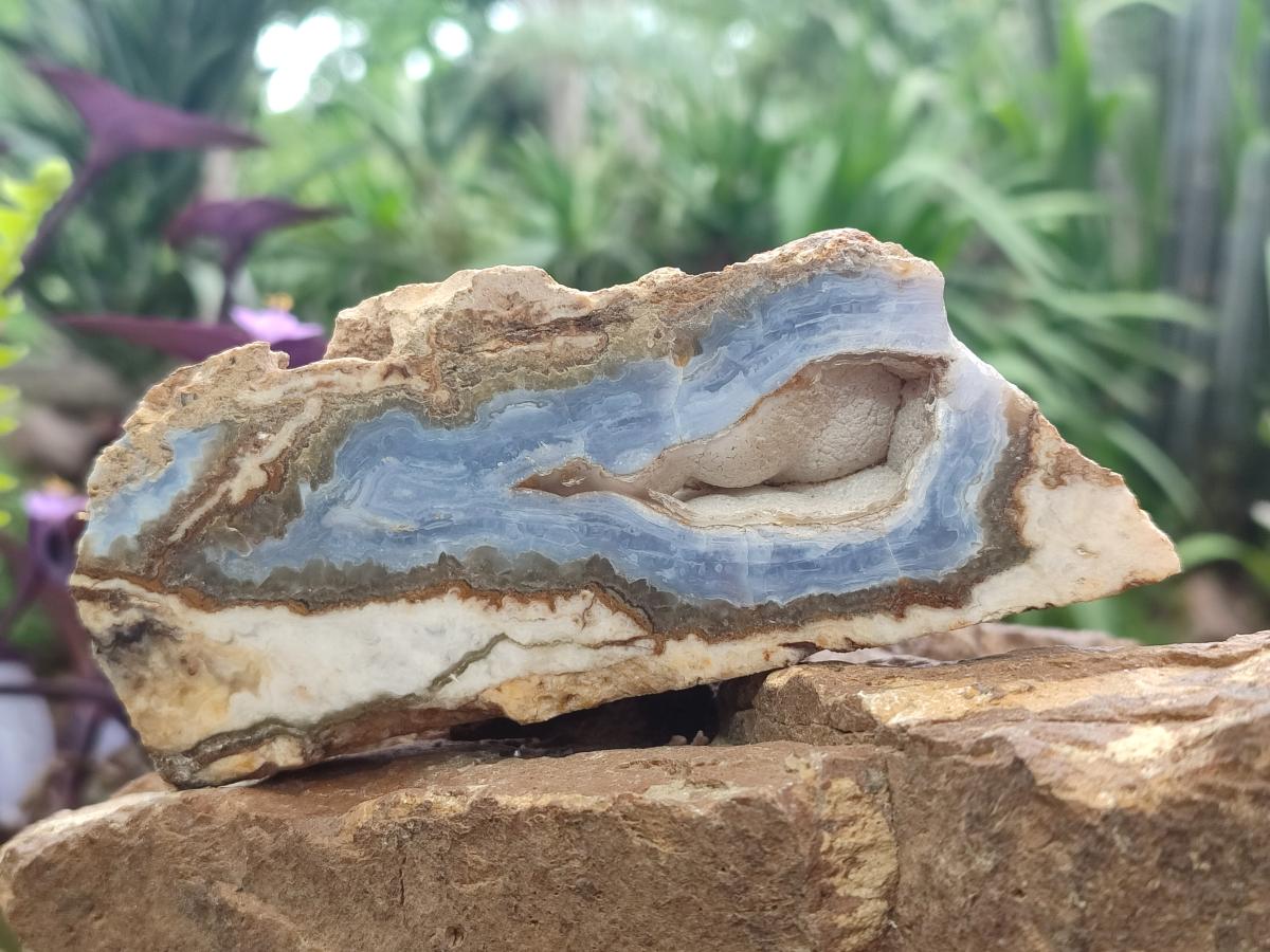 Polished and Natural Blue Lace Agate with Crazy Lace Slices x 4 From Namibia - Toprock Gemstones and Minerals 