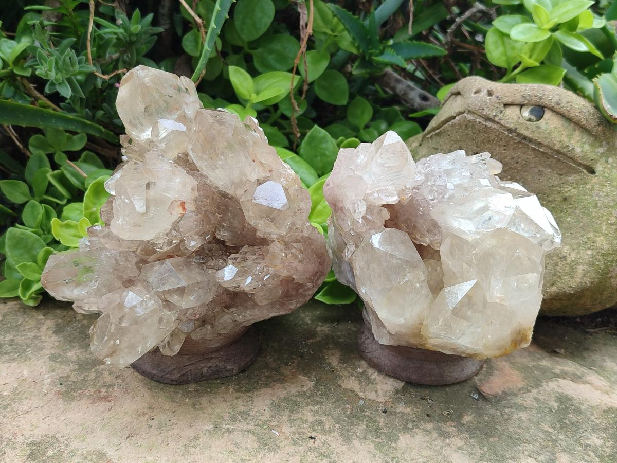 Natural Cascading Clear Champagne Citrine Quartz Clusters x 2 From Luena, Congo - Toprock Gemstones and Minerals 