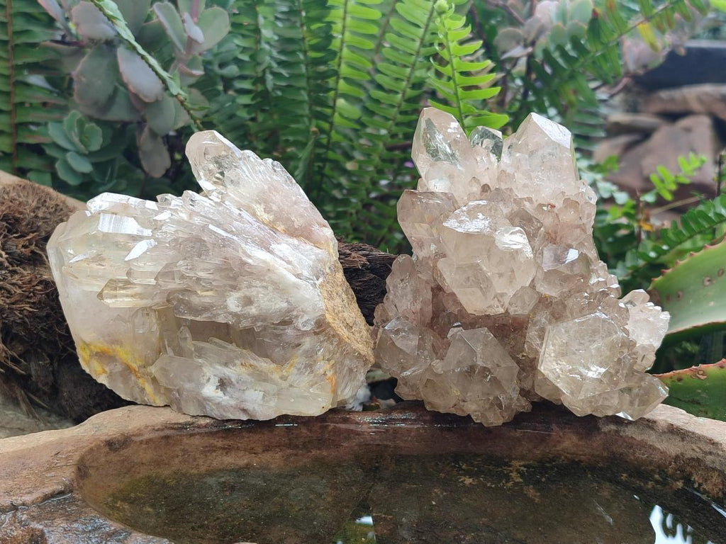 Natural Cascading Clear Champagne Citrine Quartz Clusters x 2 From Luena, Congo - Toprock Gemstones and Minerals 