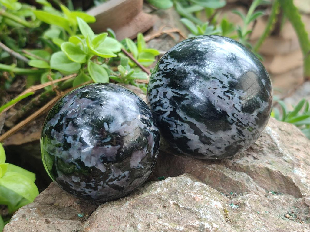 Polished Gabbro 'Merlinite' Spheres x 6 From Ambatofinandrahana, Madagascar - Toprock Gemstones and Minerals 