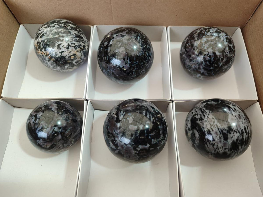 Polished Gabbro 'Merlinite' Spheres x 6 From Ambatofinandrahana, Madagascar - Toprock Gemstones and Minerals 