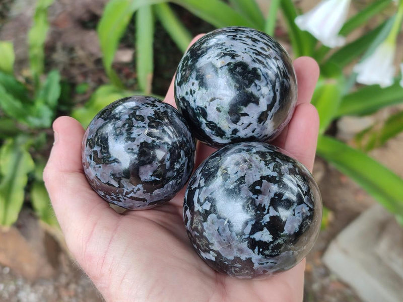 Polished Gabbro 'Merlinite' Spheres x 6 From Ambatofinandrahana, Madagascar - Toprock Gemstones and Minerals 