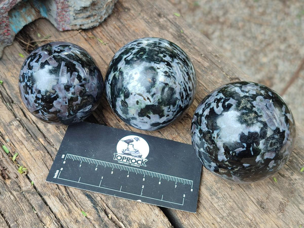 Polished Gabbro 'Merlinite' Spheres x 6 From Ambatofinandrahana, Madagascar - Toprock Gemstones and Minerals 
