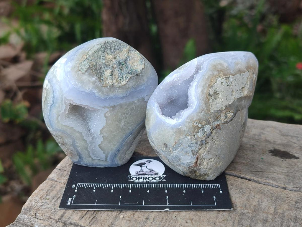 Polished and Natural Blue Lace Agate Standing Display Pieces x 6 From Nsanje, Malawi - Toprock Gemstones and Minerals 