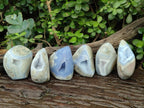 Polished and Natural Blue Lace Agate Standing Display Pieces x 6 From Nsanje, Malawi - Toprock Gemstones and Minerals 
