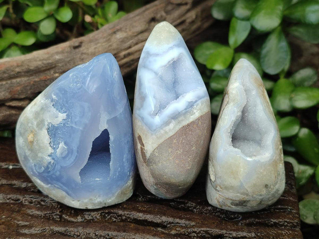Polished and Natural Blue Lace Agate Standing Display Pieces x 6 From Nsanje, Malawi - Toprock Gemstones and Minerals 