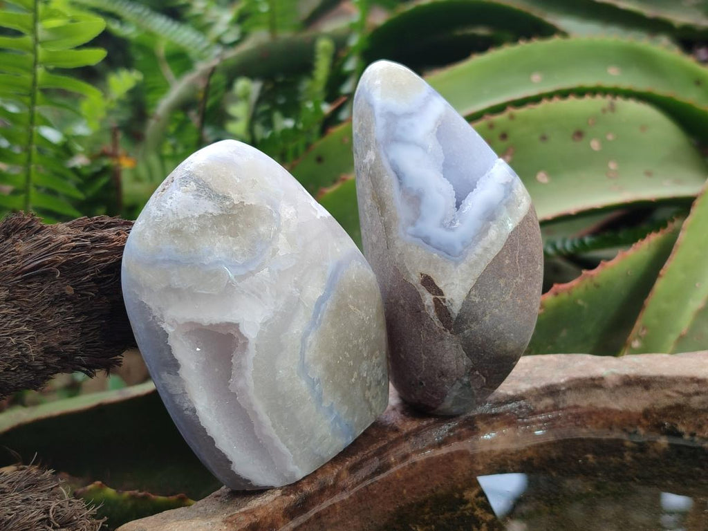 Polished and Natural Blue Lace Agate Standing Display Pieces x 6 From Nsanje, Malawi - Toprock Gemstones and Minerals 