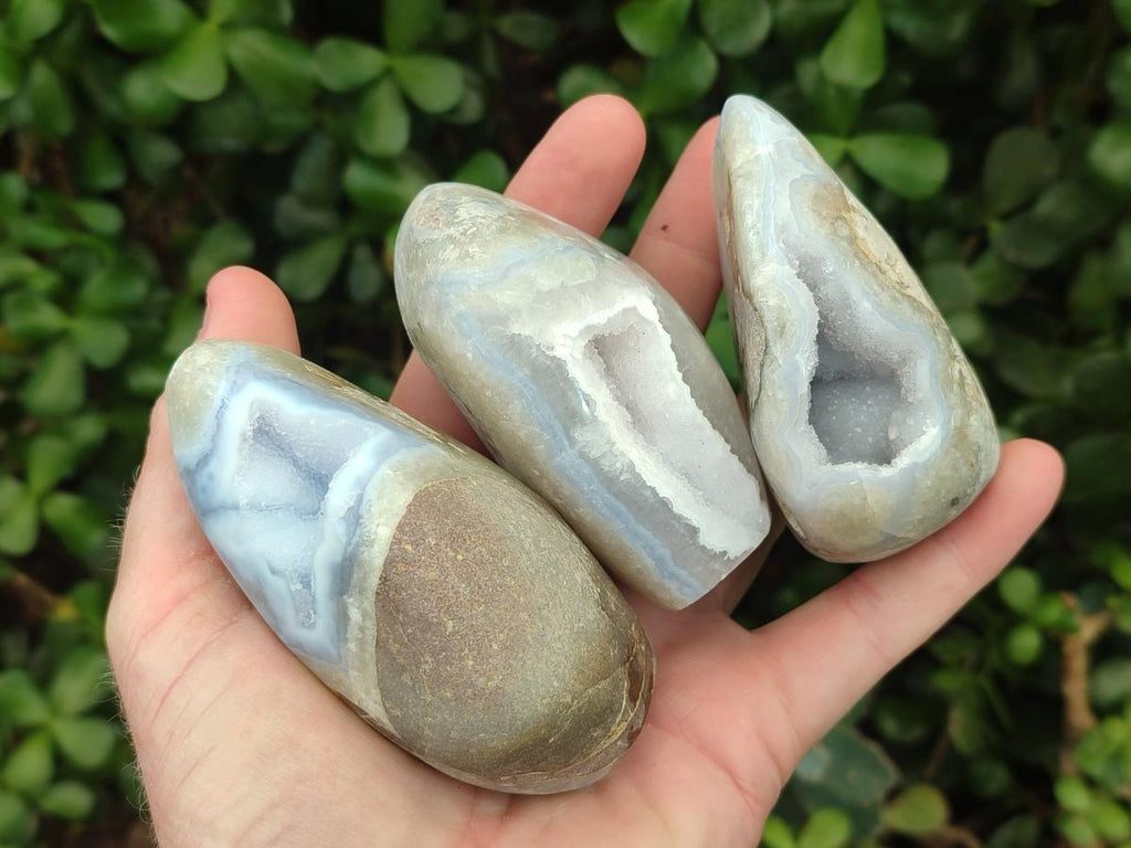 Polished and Natural Blue Lace Agate Standing Display Pieces x 6 From Nsanje, Malawi - Toprock Gemstones and Minerals 