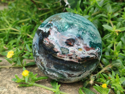 Polished and Natural Ocean Jasper Spheres x 2 From Northwest Coast, Madagascar - Toprock Gemstones and Minerals 