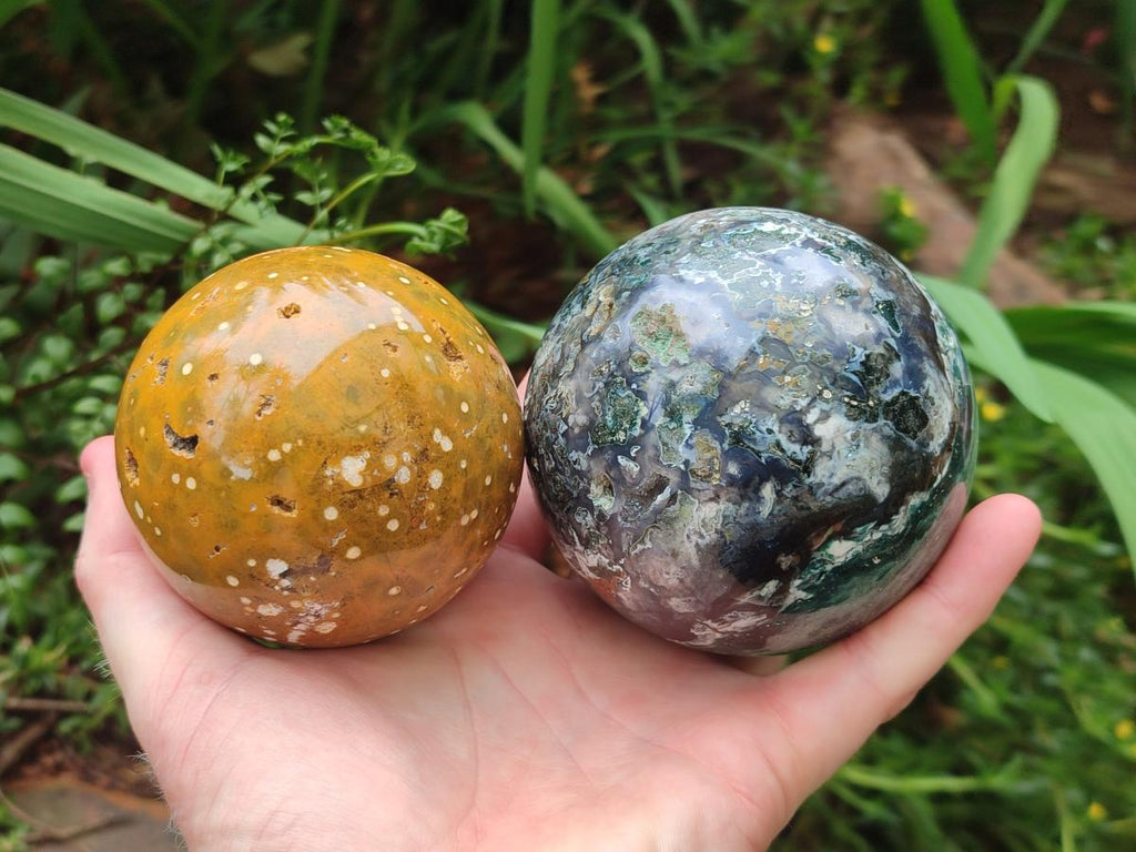 Polished and Natural Ocean Jasper Spheres x 2 From Northwest Coast, Madagascar - Toprock Gemstones and Minerals 