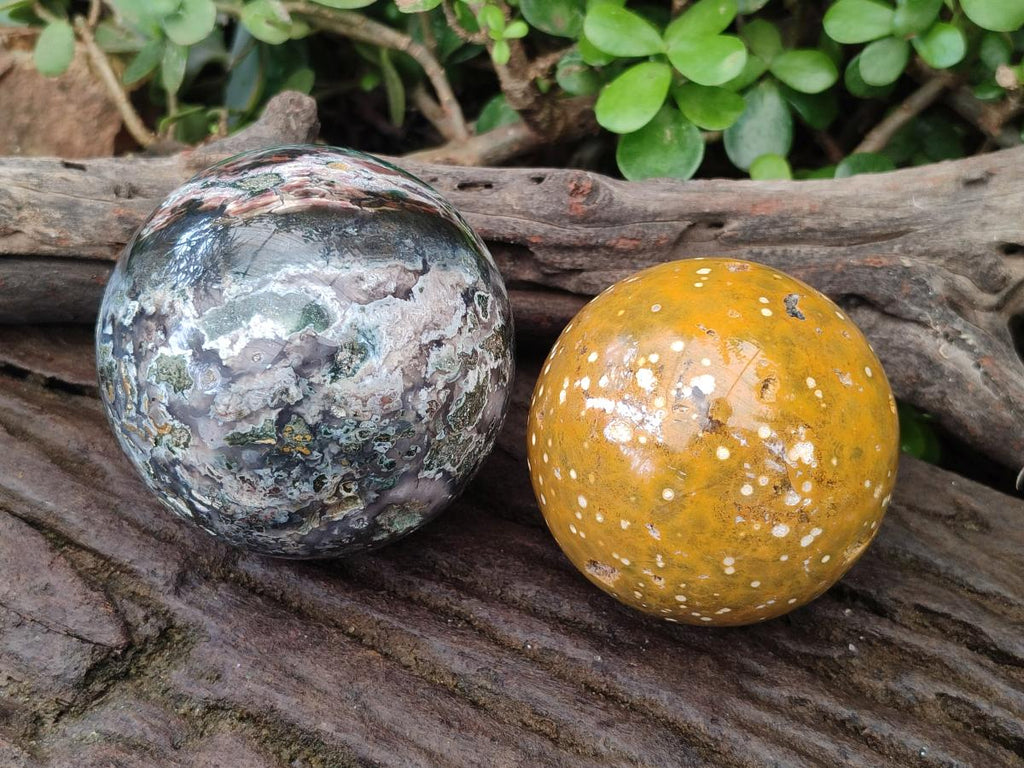 Polished and Natural Ocean Jasper Spheres x 2 From Northwest Coast, Madagascar - Toprock Gemstones and Minerals 