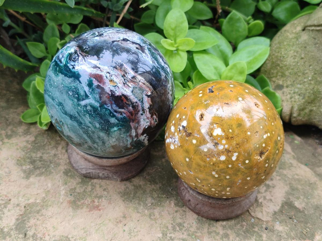 Polished and Natural Ocean Jasper Spheres x 2 From Northwest Coast, Madagascar - Toprock Gemstones and Minerals 