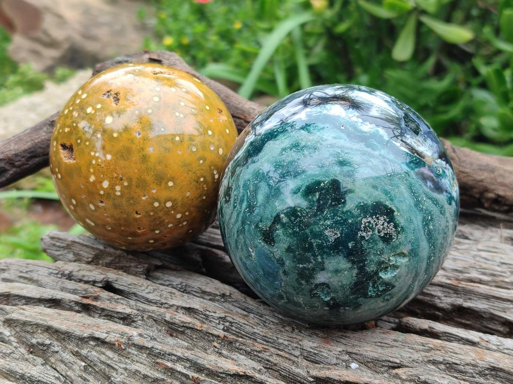 Polished and Natural Ocean Jasper Spheres x 2 From Northwest Coast, Madagascar - Toprock Gemstones and Minerals 