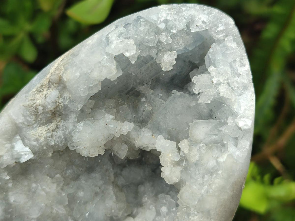 Polished and Natural Blue Celestite Crystal Geode Eggs x 2 From Sakoany, Madagascar - Toprock Gemstones and Minerals 
