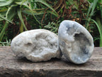 Polished and Natural Blue Celestite Crystal Geode Eggs x 2 From Sakoany, Madagascar - Toprock Gemstones and Minerals 