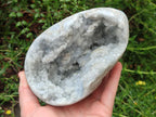 Polished and Natural Blue Celestite Crystal Geode Eggs x 2 From Sakoany, Madagascar - Toprock Gemstones and Minerals 