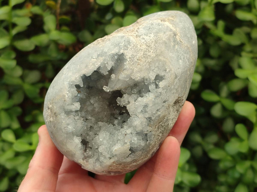 Polished and Natural Blue Celestite Crystal Geode Eggs x 2 From Sakoany, Madagascar - Toprock Gemstones and Minerals 