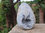 Polished and Natural Blue Celestite Crystal Geode Eggs x 2 From Sakoany, Madagascar - Toprock Gemstones and Minerals 