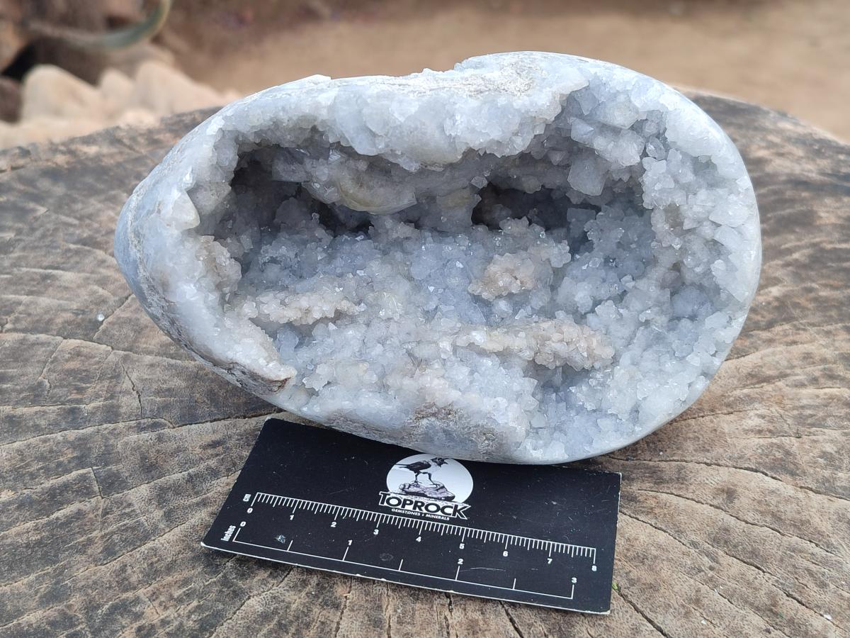 Polished and Natural Blue Celestite Crystal Geode Eggs x 2 From Sakoany, Madagascar - Toprock Gemstones and Minerals 
