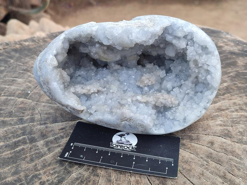 Polished and Natural Blue Celestite Crystal Geode Eggs x 2 From Sakoany, Madagascar - Toprock Gemstones and Minerals 
