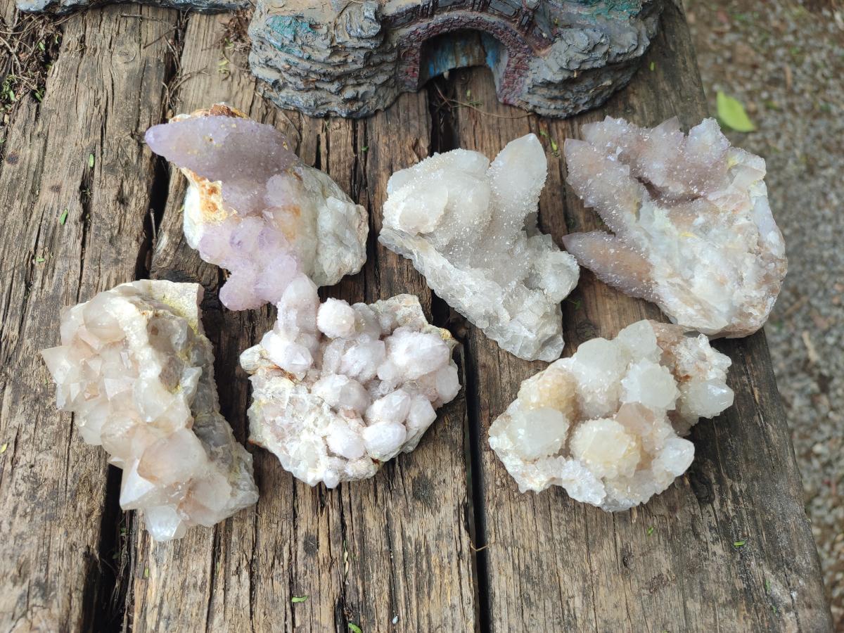 Natural Mix of Spirit Quartz Clusters x 6 From Boekenhouthoek, South Africa - Toprock Gemstones and Minerals 