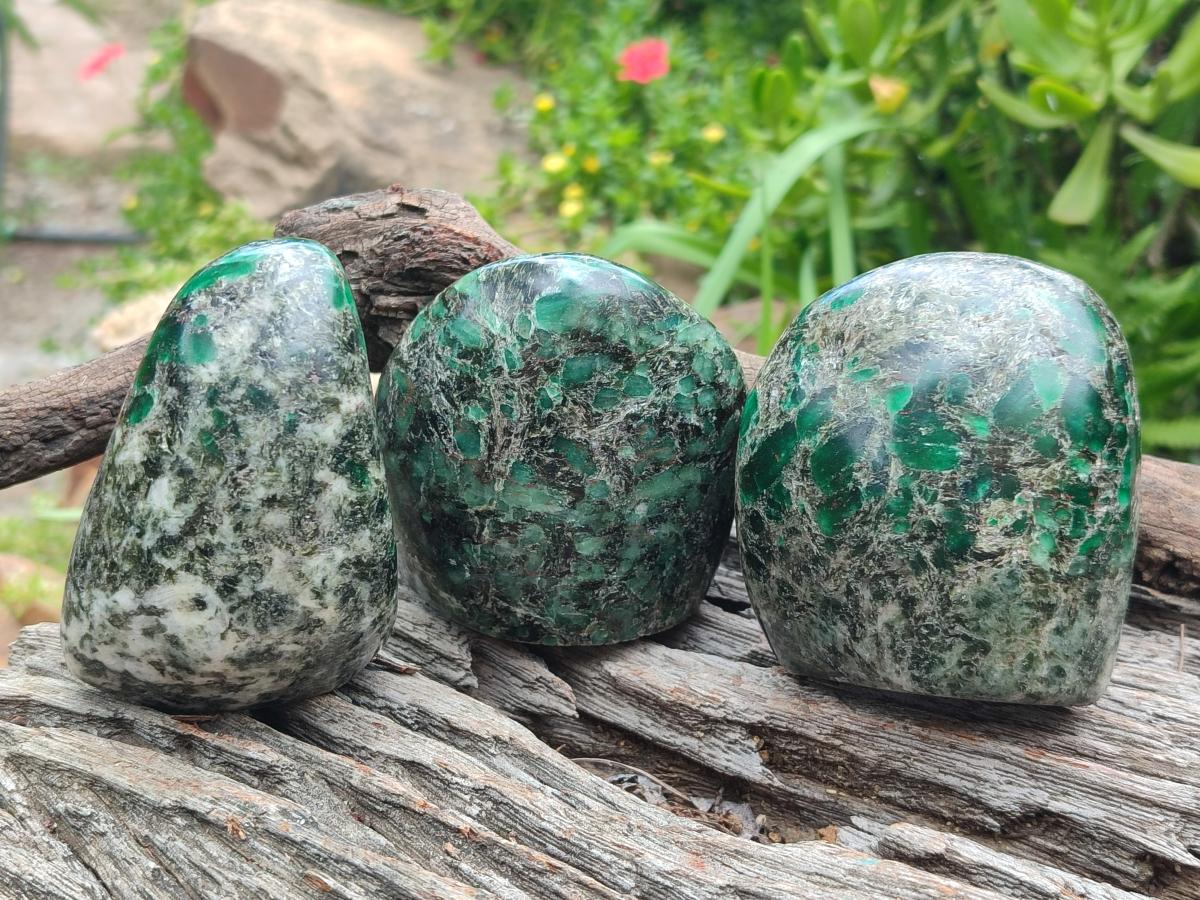 Polished Emerald Mica 'Mutokolite' Standing Display Pieces x 3 From Mutoko, Zimbabwe - Toprock Gemstones and Minerals 