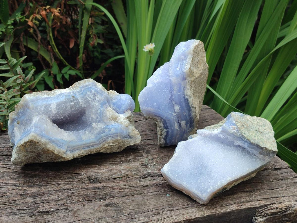 Natural Blue Lace Agate Specimens x 3 From Nsanje, Malawi - Toprock Gemstones and Minerals 