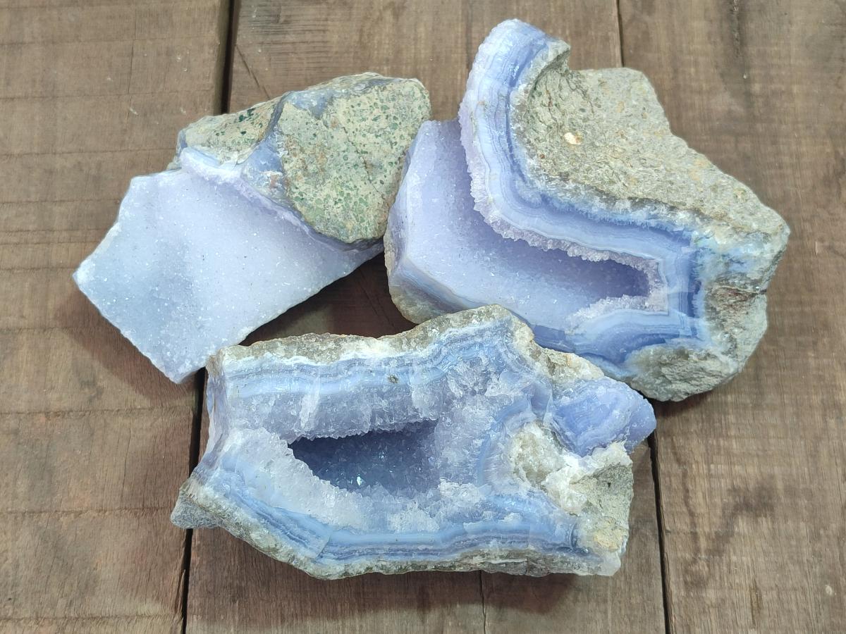 Natural Blue Lace Agate Specimens x 3 From Nsanje, Malawi - Toprock Gemstones and Minerals 