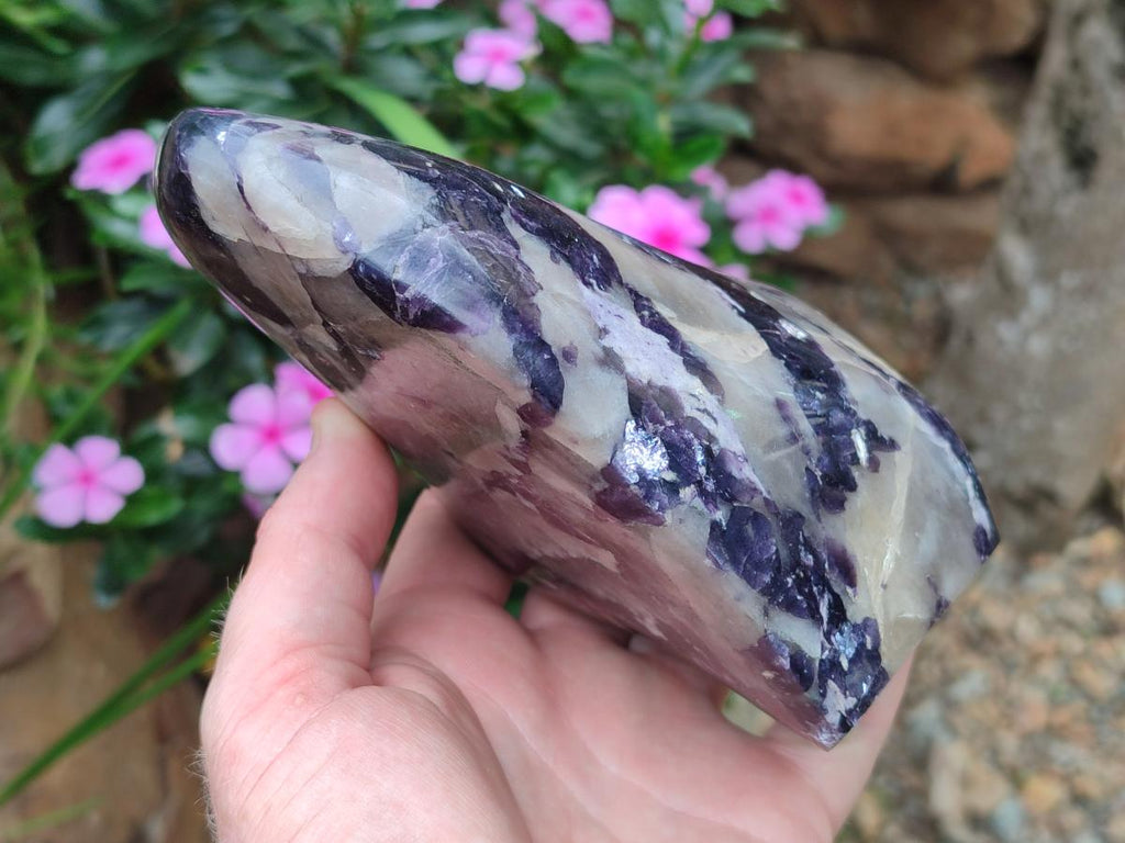Polished Large Silver Leaf Lepidolite Standing Display Piece x 1 From Zimbabwe - Toprock Gemstones and Minerals 