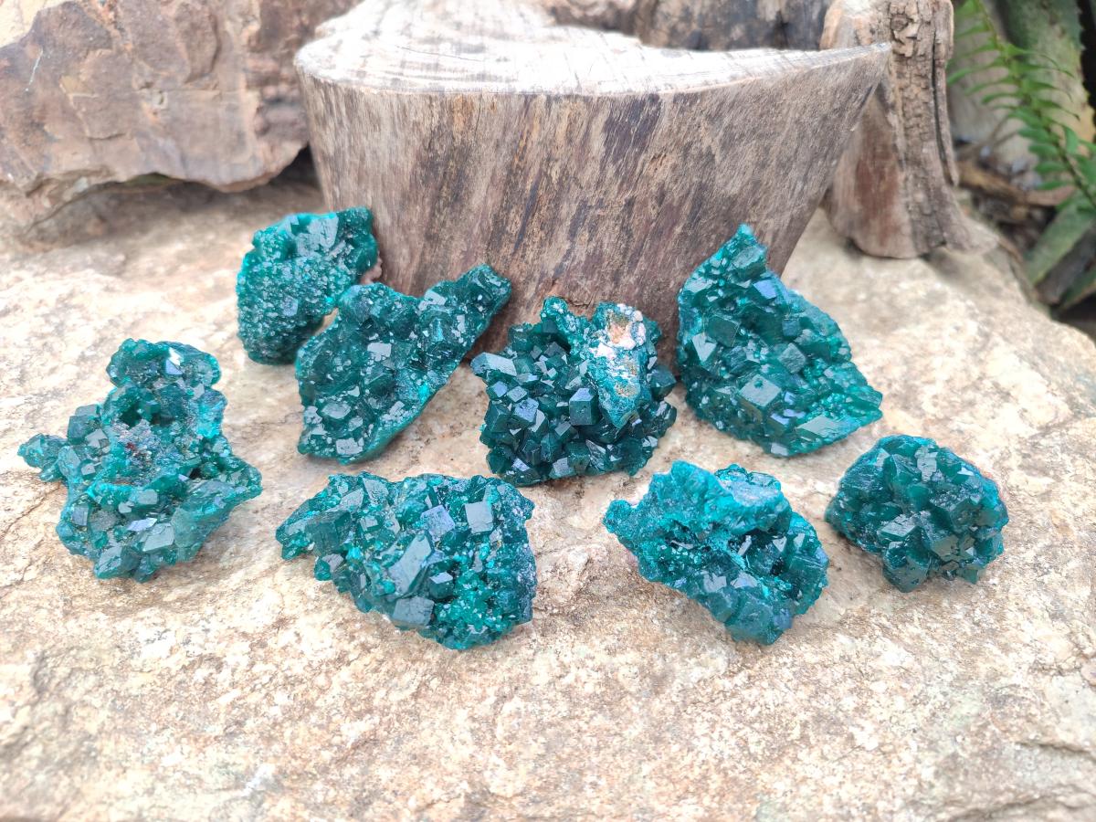 Natural Small Dioptase Specimens on Dolomite Matrix x 8 From Tantara Mine, Congo - Toprock Gemstones and Minerals 