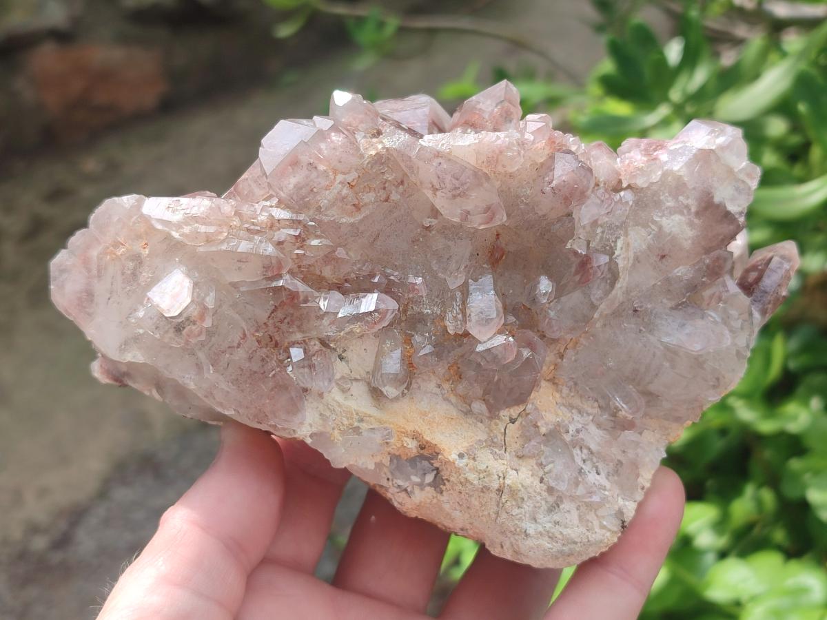 Natural Red Hematoid Quartz Clusters x 3 From Karoi, Zimbabwe
