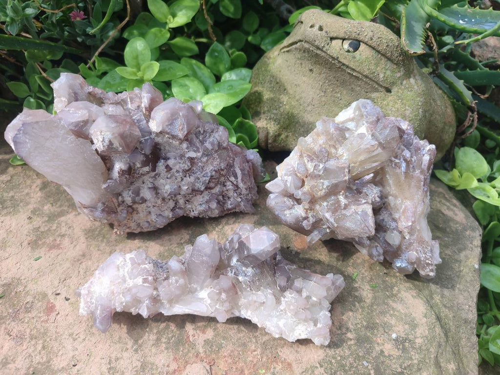 Natural Red Hematoid Quartz Clusters x 3 From Karoi, Zimbabwe