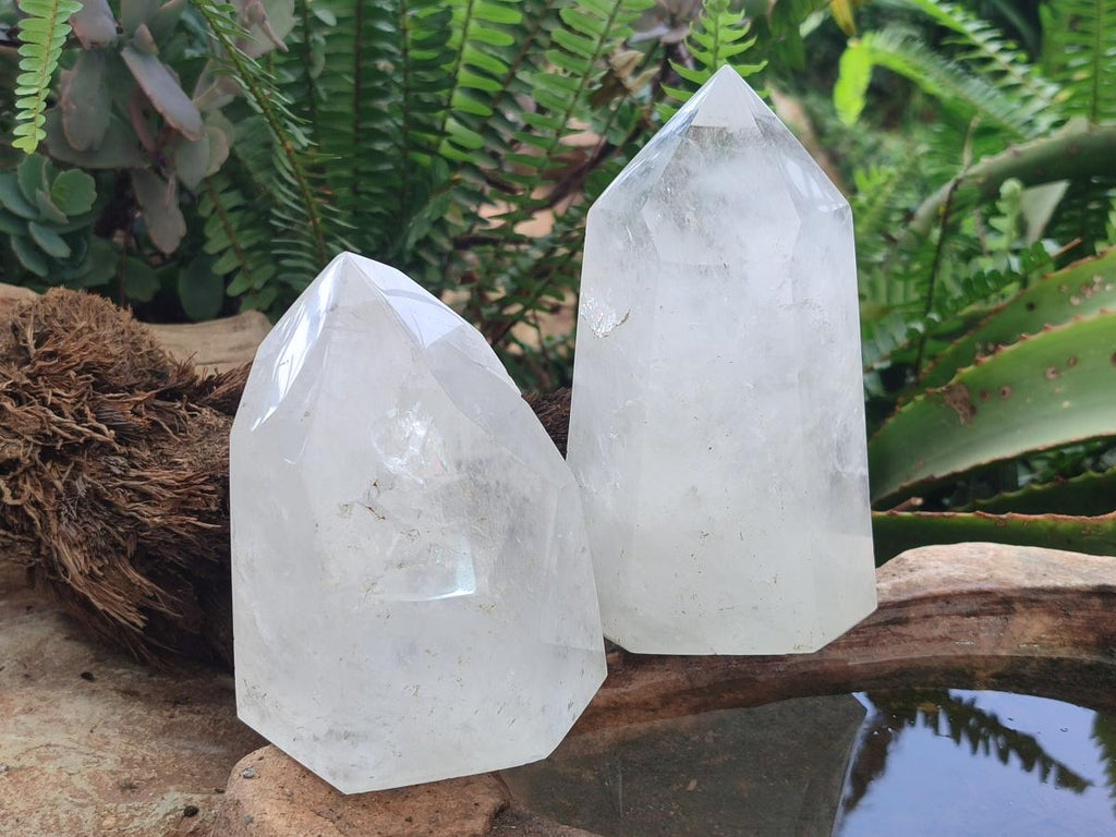 Polished White Quartz Standing Display Crystals x 2 From Madagascar