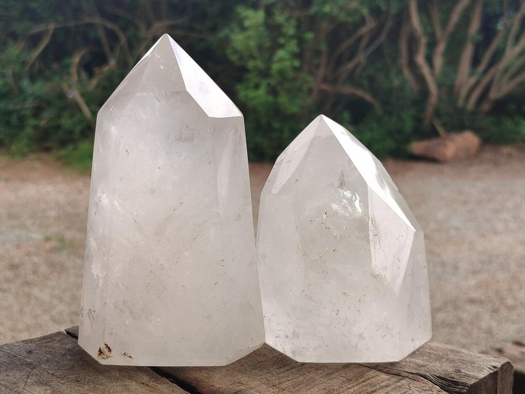 Polished White Quartz Standing Display Crystals x 2 From Madagascar