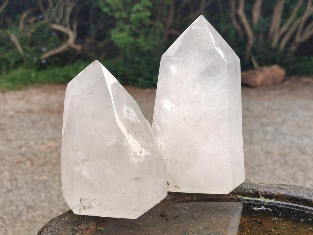 Polished White Quartz Standing Display Crystals x 2 From Madagascar
