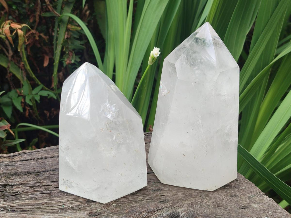 Polished White Quartz Standing Display Crystals x 2 From Madagascar